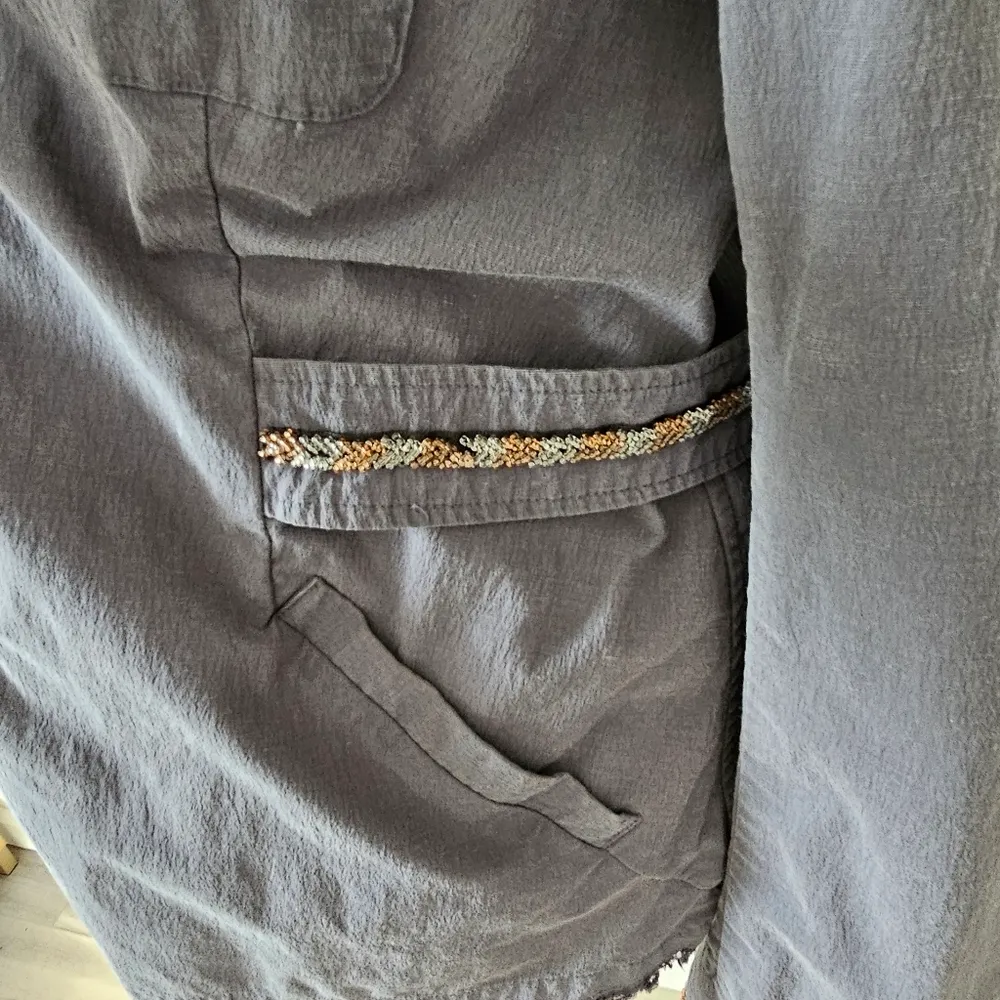 Beaumont Blue Gray Military beaded raw hem lightweight jacket Size undefined - Image 6