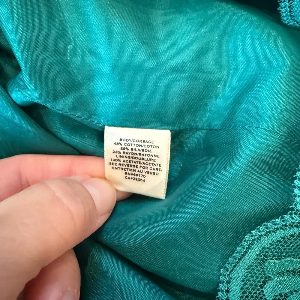 MOULINETTE SOEURS‎ ANTHROPOLOGIE Dress Ruffled Teal Eyelet Womens 6 Cotton Silk - Image 9