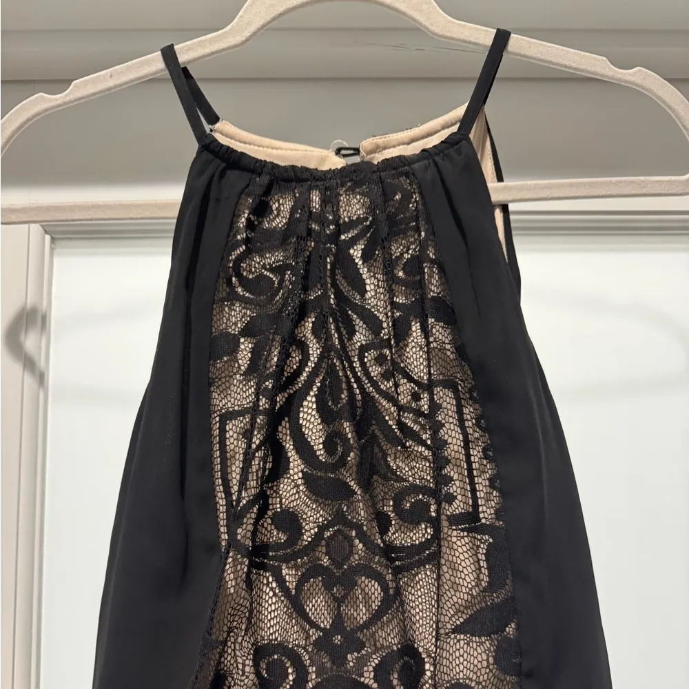 London Times Black Nude Lace Chiffon Halter Maxi Evening Gown – Size 6 - Image 4