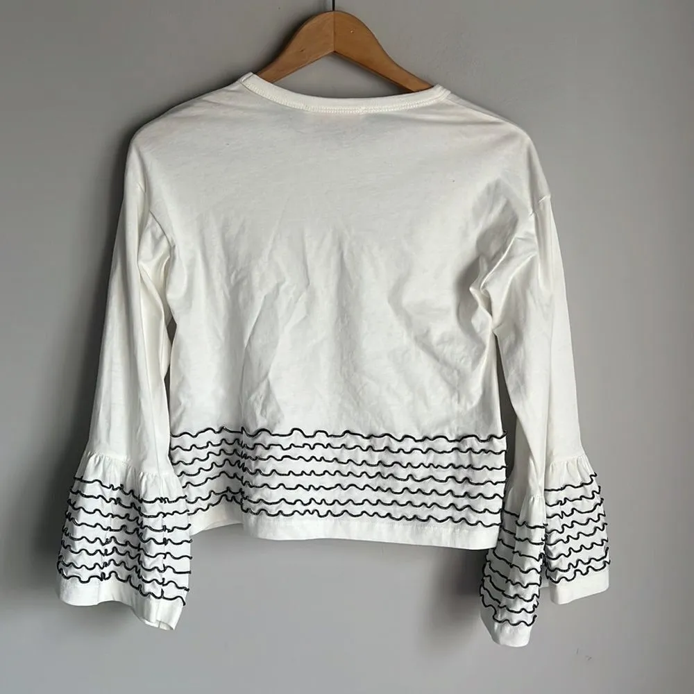 See by Chloe Luxury White Bell Long Sleeve Decorated Boxy Top French Style - Image 3