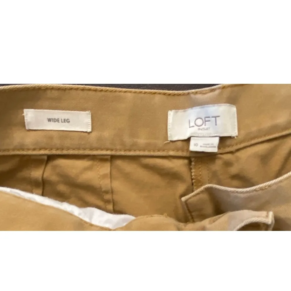 LOFT Outlet Wide Leg Chino Pants Women’s Size 10 Tan Cropped Stretch Casual - Image 5