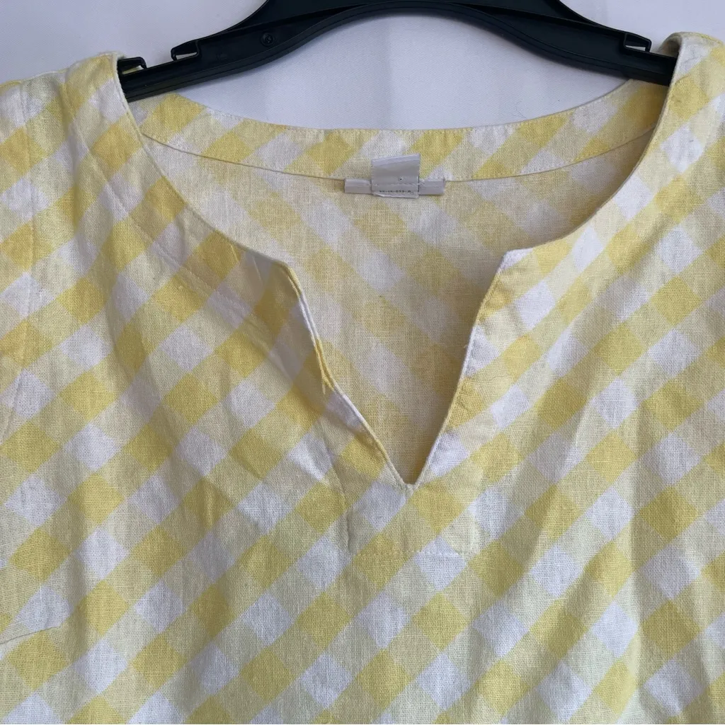 Liz Claiborne Split Crew Neck Sleeveless Top Women’s Large Yellow White Plaid - Image 6