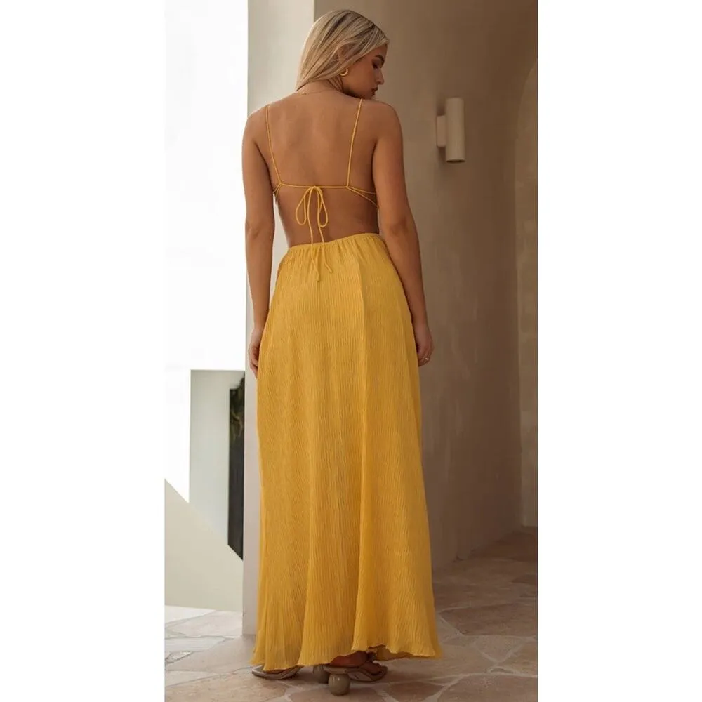 SABO Mable Dress cutouts at waist, Size M/L a high waisted elasticated waist, Yellow Size M - Image 3