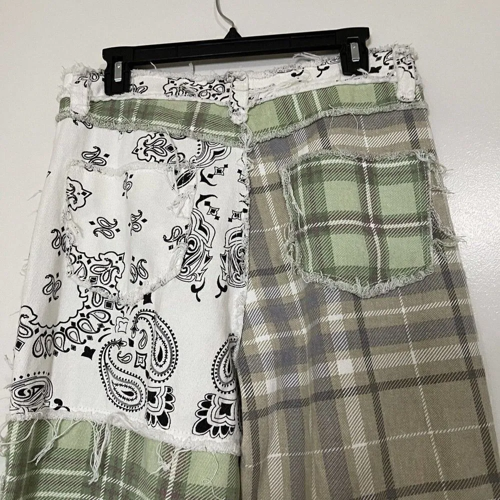 NEW! Jaded London Green multi patchwork bandana boyfriend denim jeans size 30 - Image 5