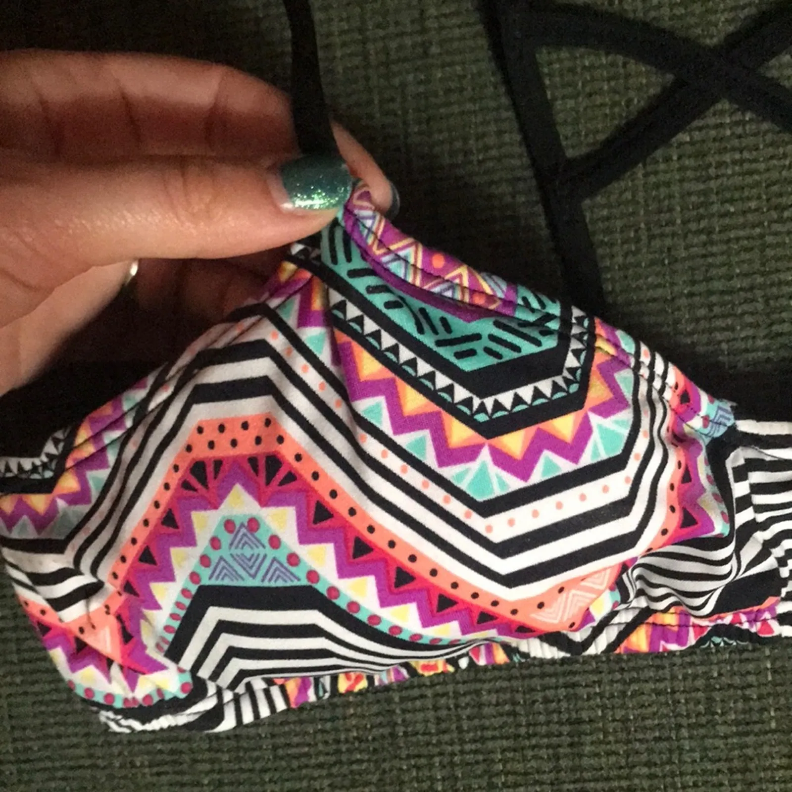 Amica Geometric Bikini Top NWT Large Caged Back Strappy Swim Suit Bathingsuit Black Size M - Image 3