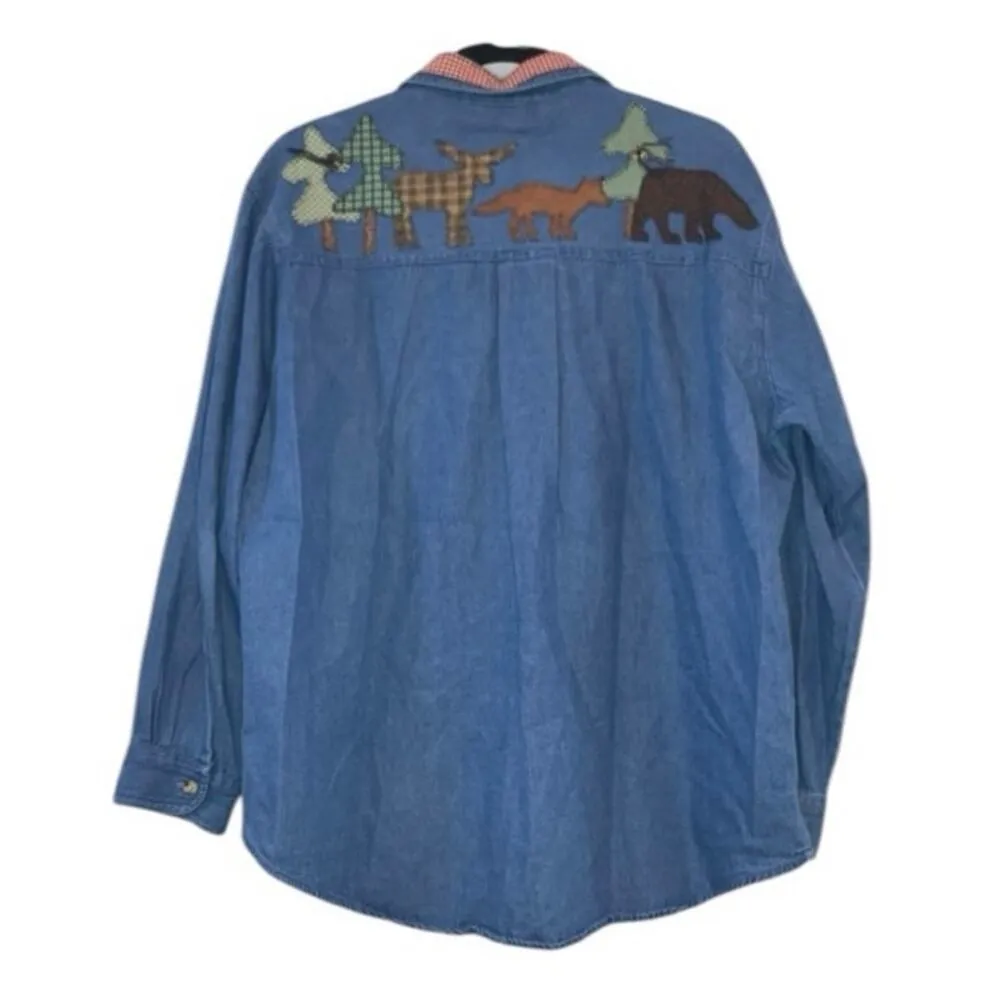 Haiks Holiday Blue Denim Button Down Shirt Santa Moose Fish Size M - Image 5