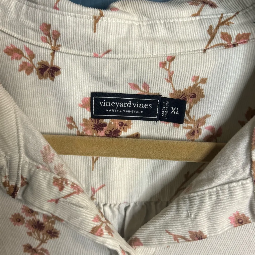 Vineyard Vines Corduroy Cream Floral Blouse | Size XL - Image 2