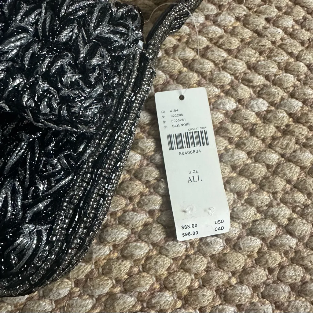 Anthropologie Fiona Beaded Bag Crochet Edition Black and Silver - Image 6