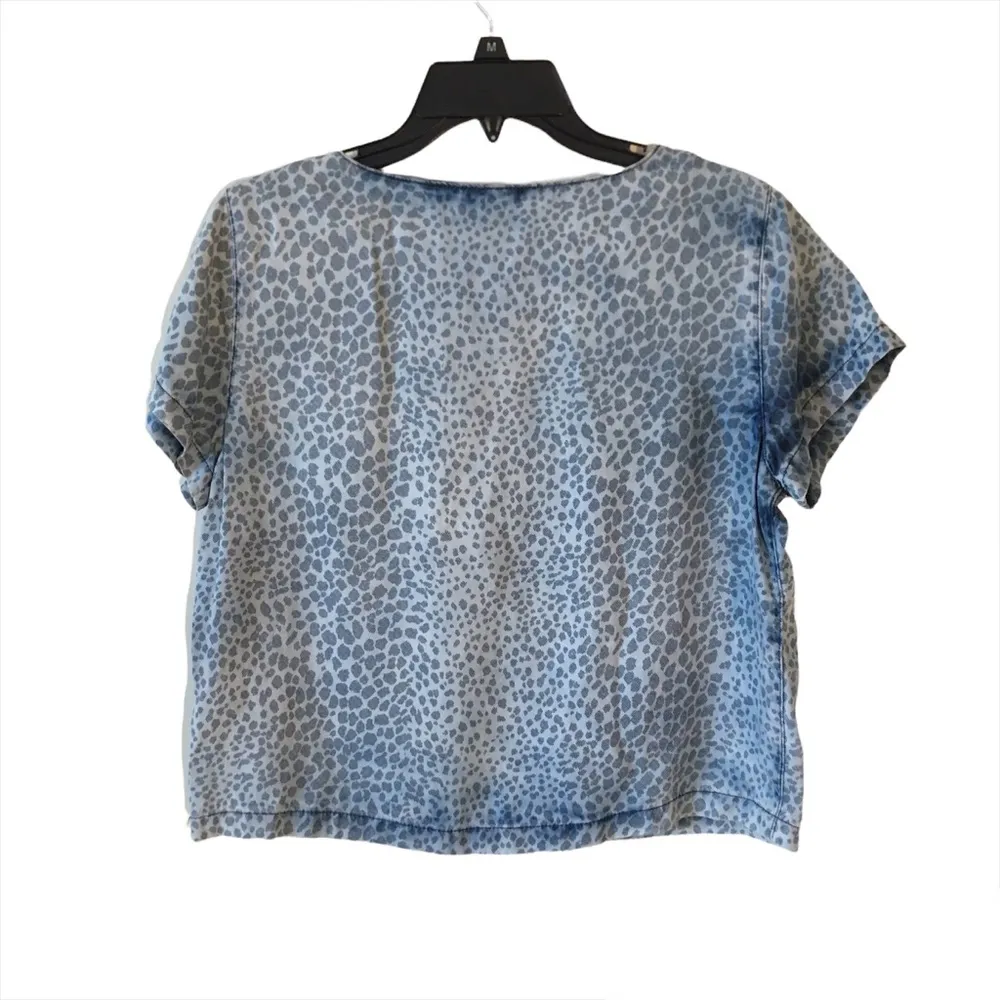 TopShop Moto Petite Blue Leopard Tie Dye Tencel Blouse - Image 3