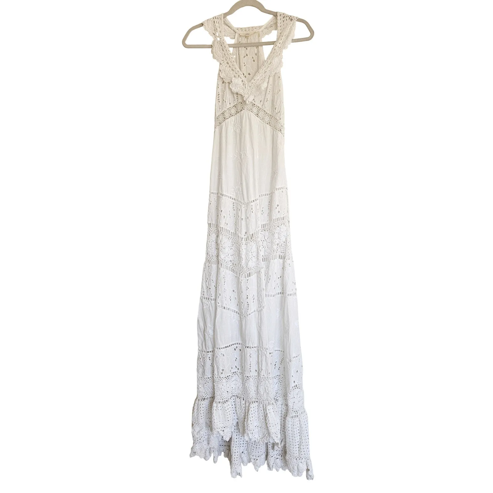 Free People LoveShackFancy Hasina Gown White Vacation Beach US 6 - Image 7