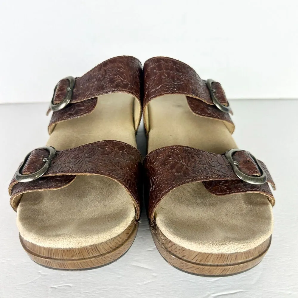 Sophie Tooled Leather Sandal Clog Size 41 US 10.5-11 Brown Buckle Comfort - Image 4