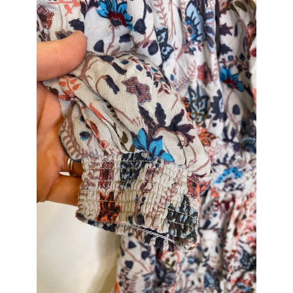 Free People Boho Off the Shoulder Floral Shorts Romper EUC Sz Lg Stretchy Crepe - Image 4