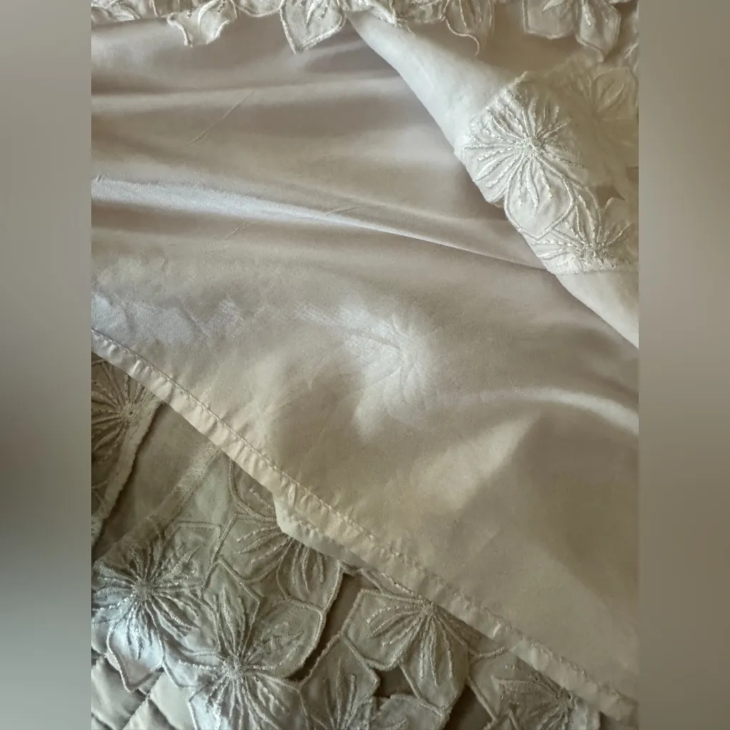 Donnavincy 100% Ramie Minimalist White Sleeveless Dress Floral Embroidery Sz8 Size 8 - Image 13