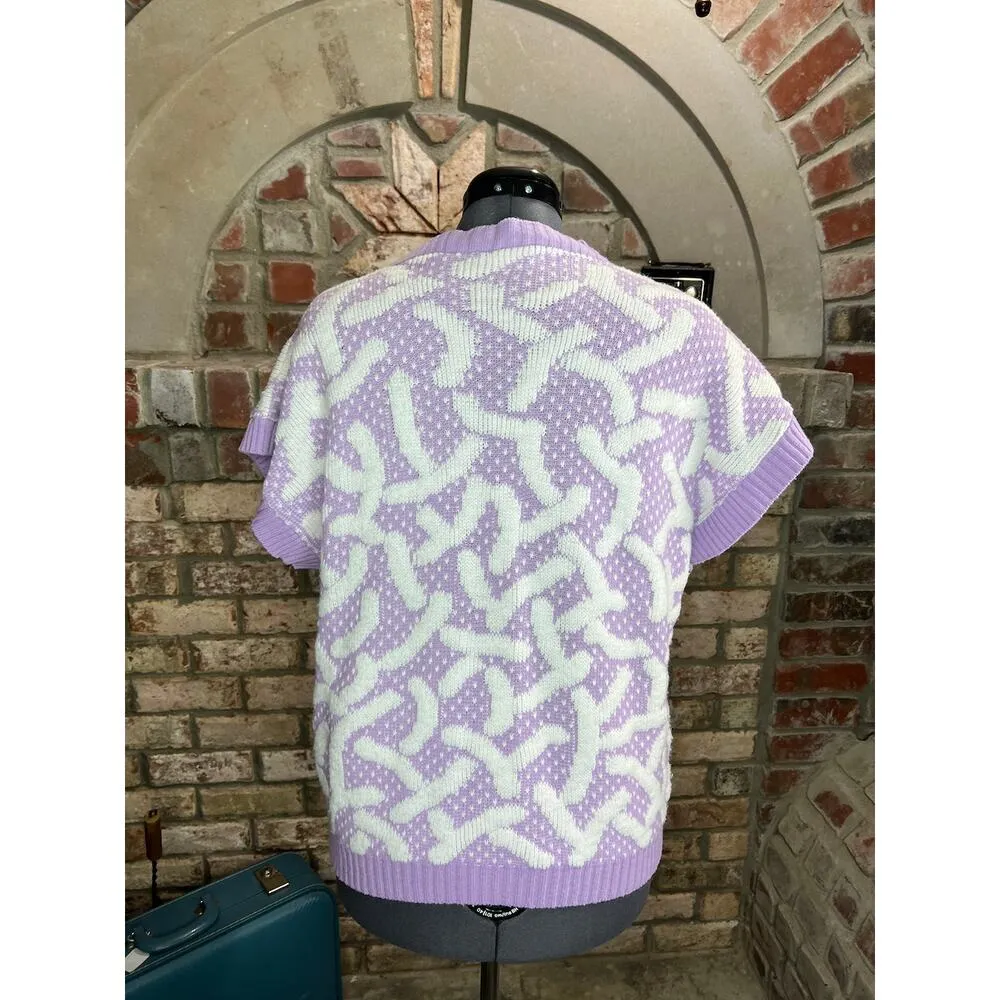 sweater abstract confetti purple white vintage 1980s oversized pastel Size XL - Image 6