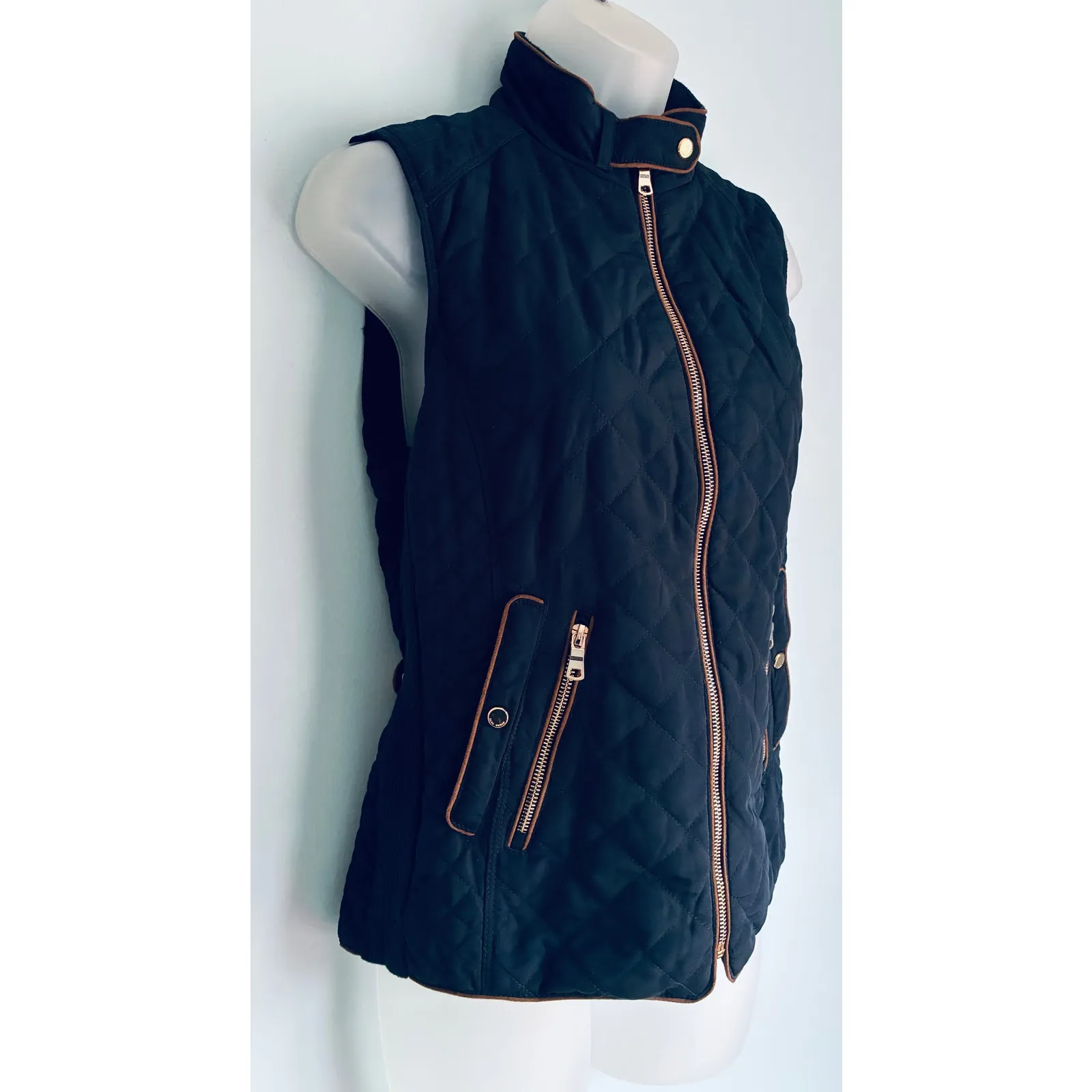ZARA  Quilted Vest Navy Blue Medium - Image 2