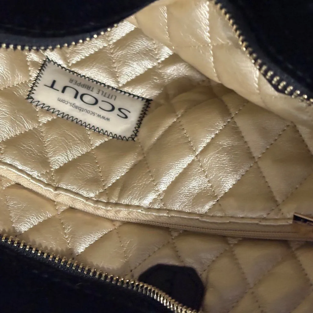 Scout Velvet Black Mini Tote With Dual Handles & Gold Quilted Interior Zip Close - Image 8