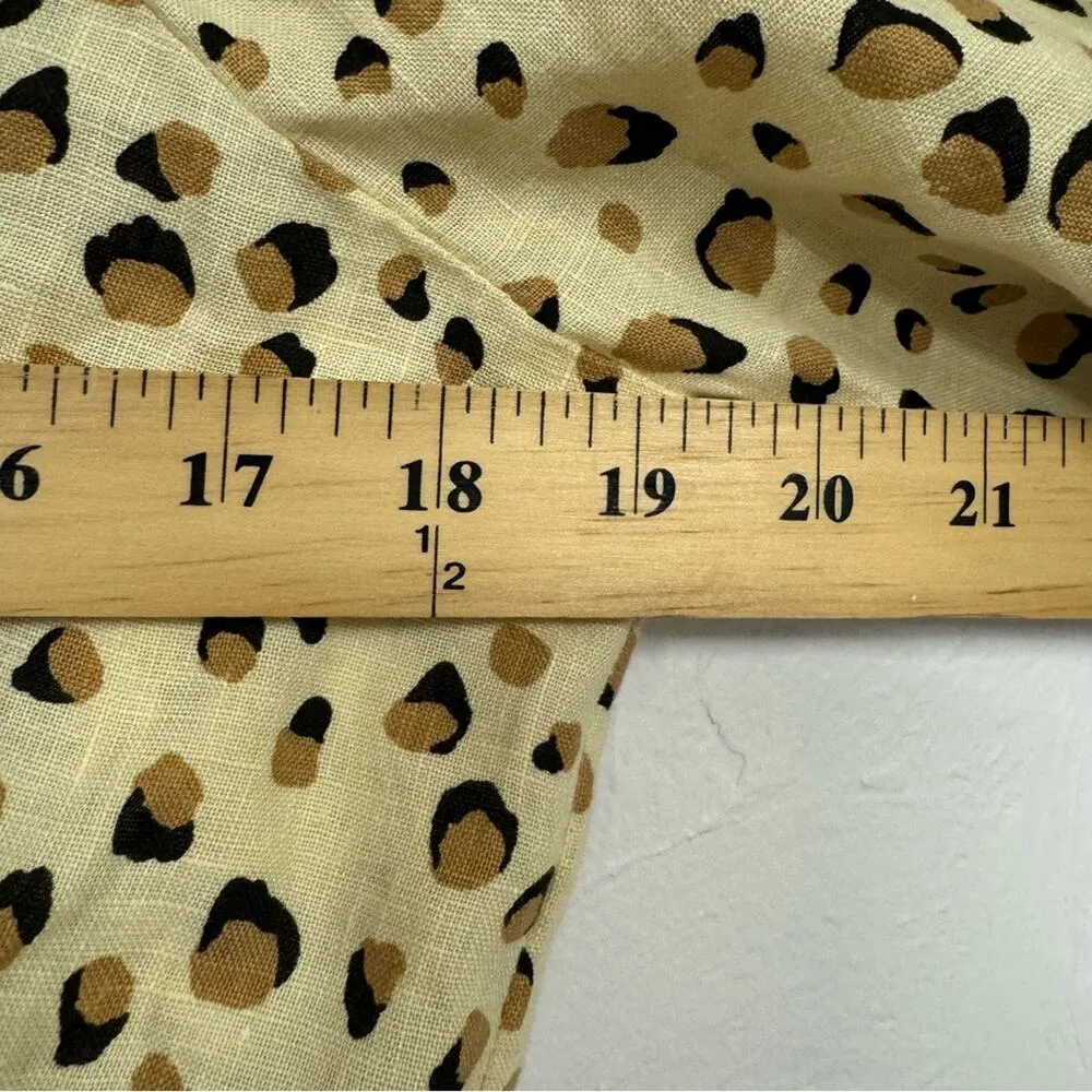 Kivari Tan Animal Print Linen Puff Sleeve Crop Top Womens M Blouse Short Square Size M - Image 9