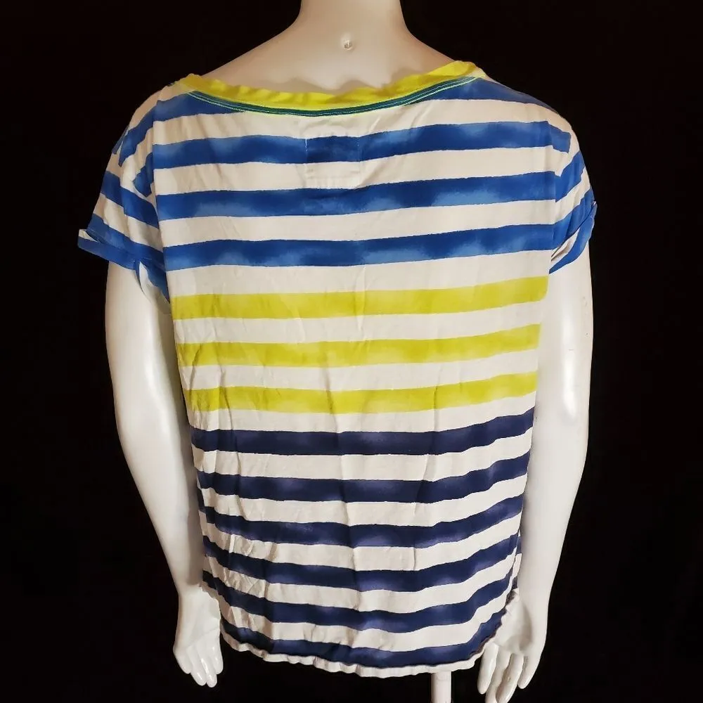 Hollister White, Blue, & Yellow Striped Short Sleeve Tee Shirt (L) - Image 4