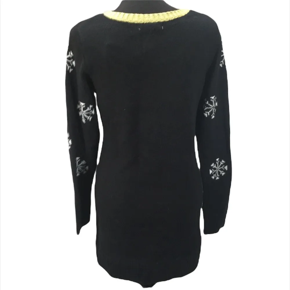 It’s Our Time Snowflake and Santa Ugly Sweater, Black, Medium - Image 3