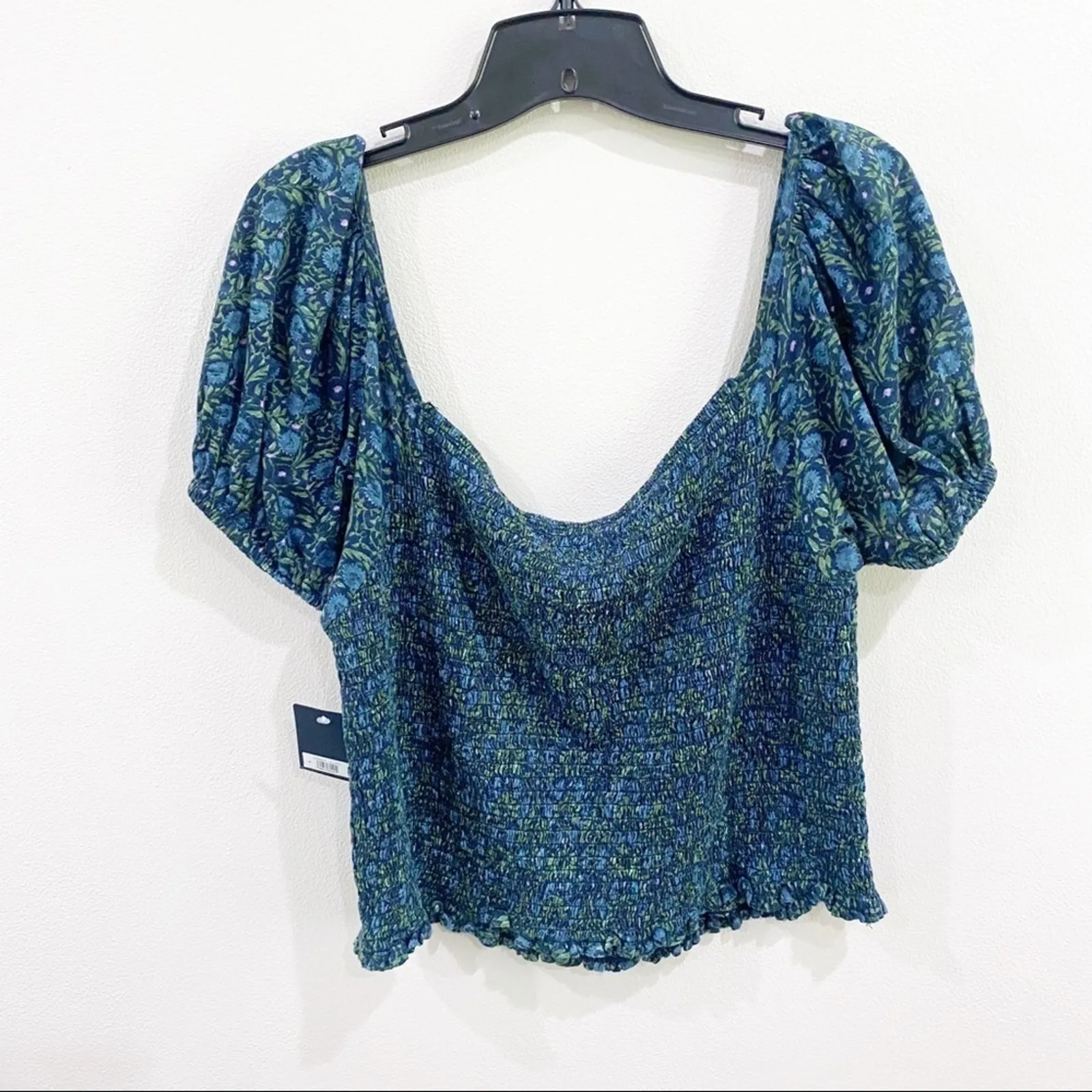 Lucky Brand Smocked Short Sleeve Square Neck Puff Sleeve Top Boho Chic Sz L NWT - Image 9
