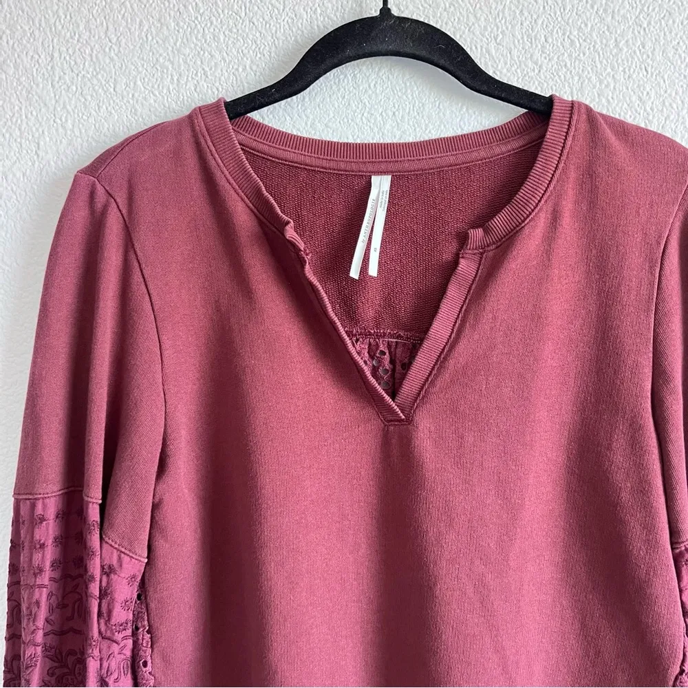 Anthropologie Maroon V-Neck Eyelet Blouse - Image 3