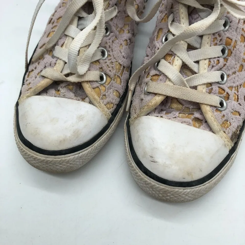 Converse Low Top Sneakers Lace Crochet Yellow Purple Womens 6 - Image 3