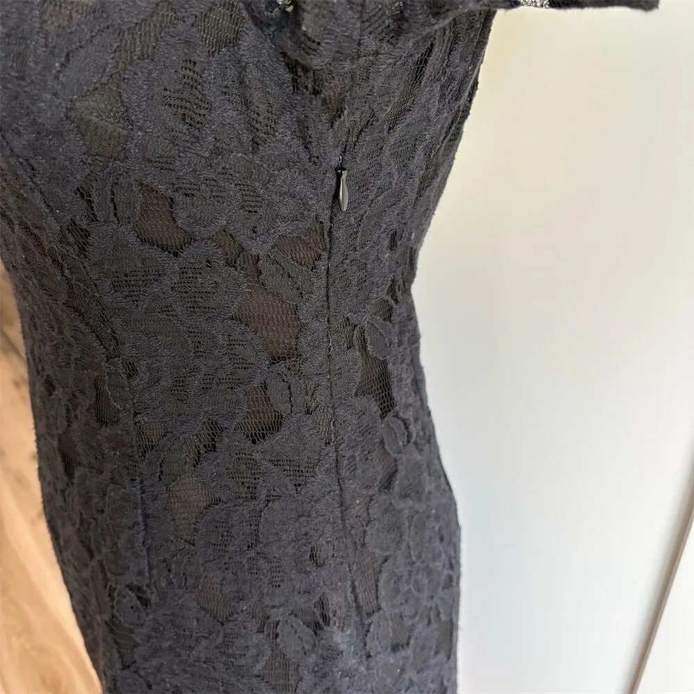 MM Couture Miss Me Black Lace Sheath Dress S Open Back Bow Detail Party Cocktail - Image 3