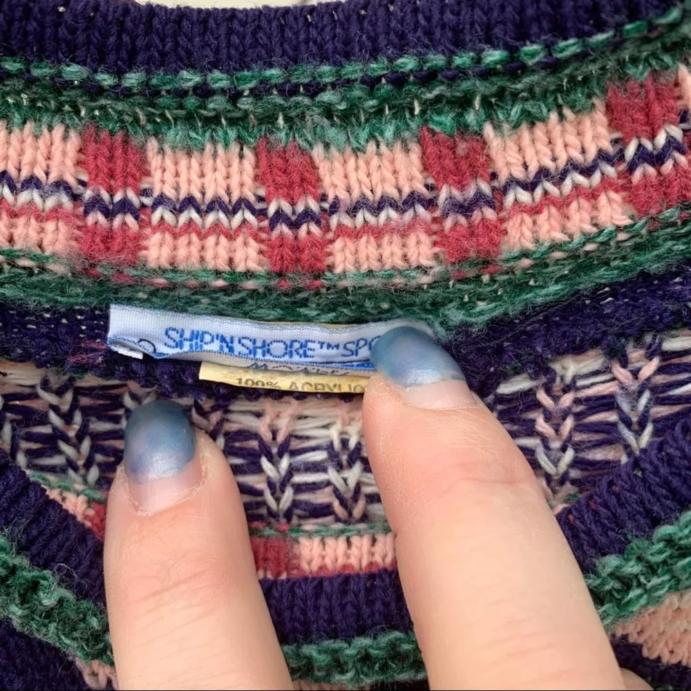 Vintage Ship’n’Shore rose floral striped sweater granny Size L - Image 3