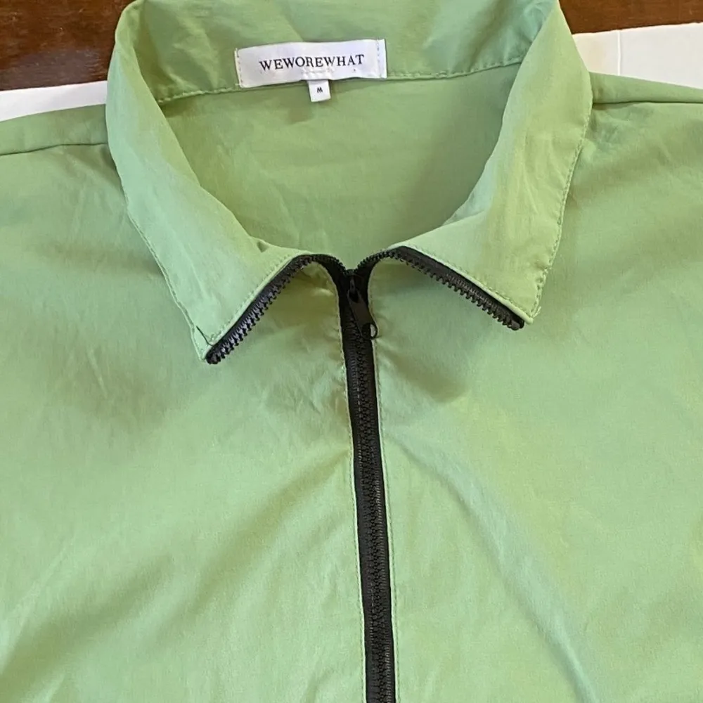 WeWoreWhat Womens Solid Cropped 1/4-Zip Pullover Green M - Image 4