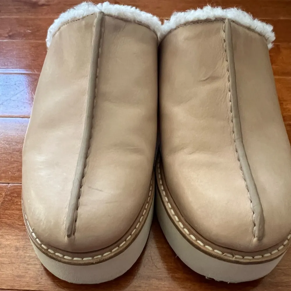 Vince Adler Leather Shearling Platform Slip On Clogs - Image 14