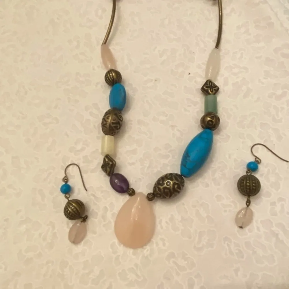 Park Lane Elle Pink Quartz Turquoise Necklace and earrings - Image 2