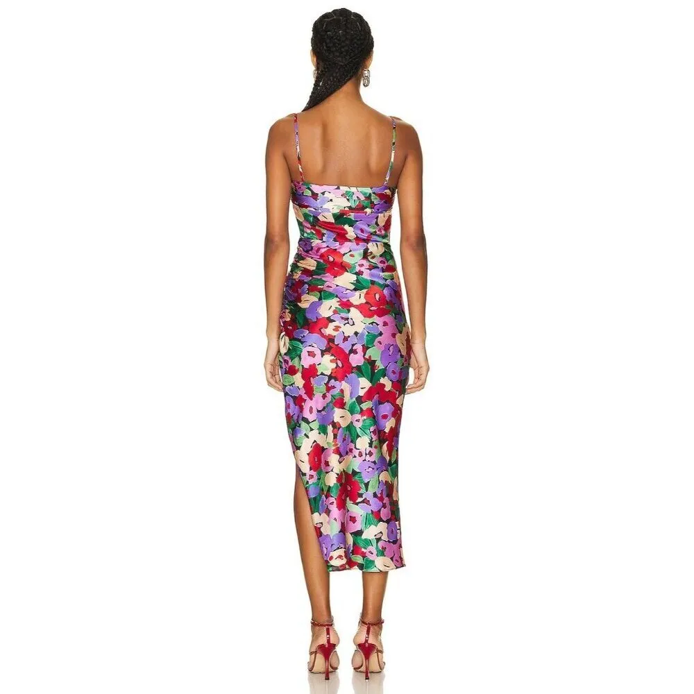NICHOLAS Skyler Draped Midi Dress in Cabra Print 0 New Womens Floral Black - Image 2