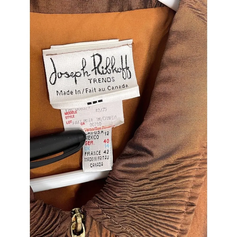 Vintage Joseph Ribkoff Bronze Cocktail Party Zip Up Jacket Ruched Size 12 - Image 2
