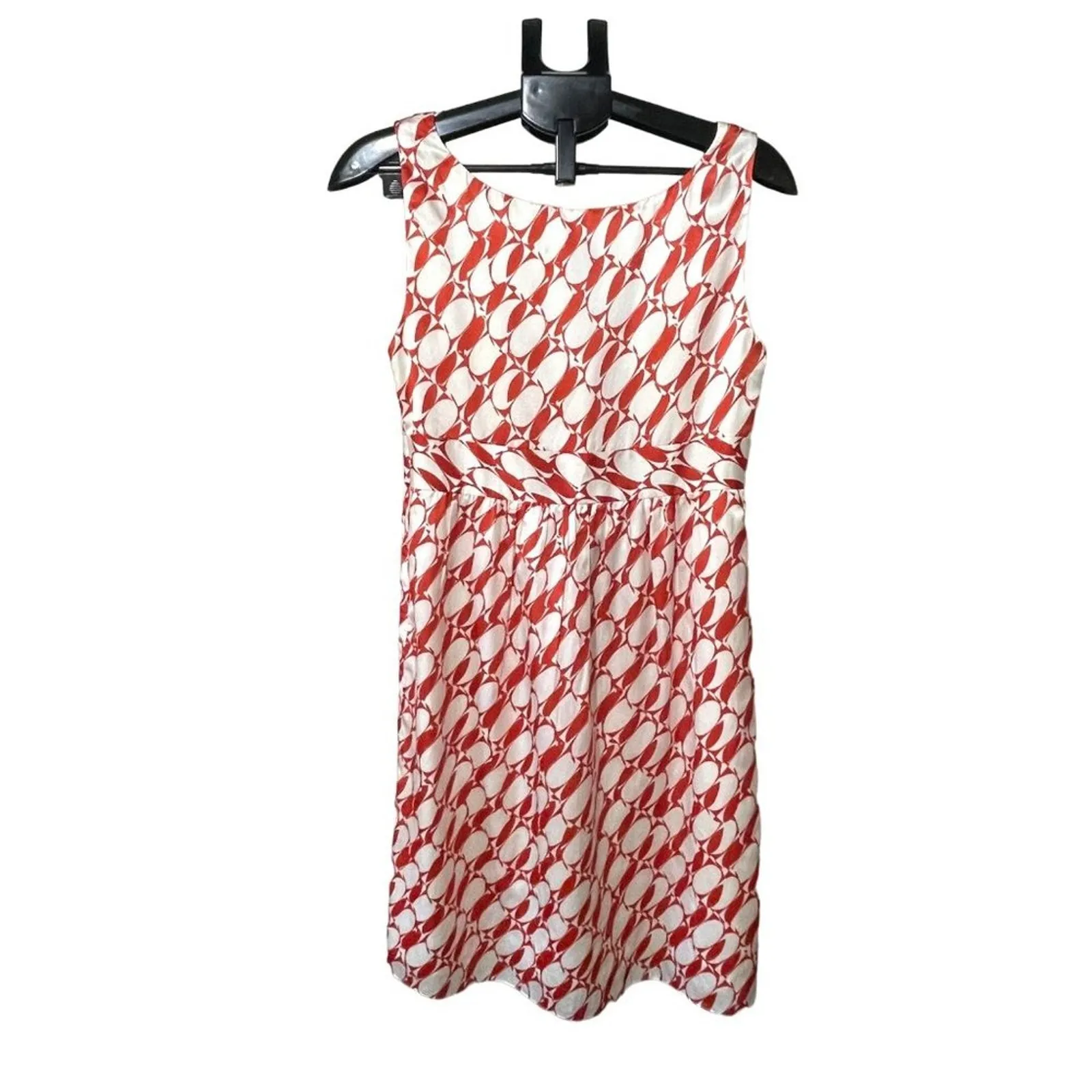 Adrianna Papell Dress Silk Blend Sleeveless Lined Dress Coral and White - Image 6