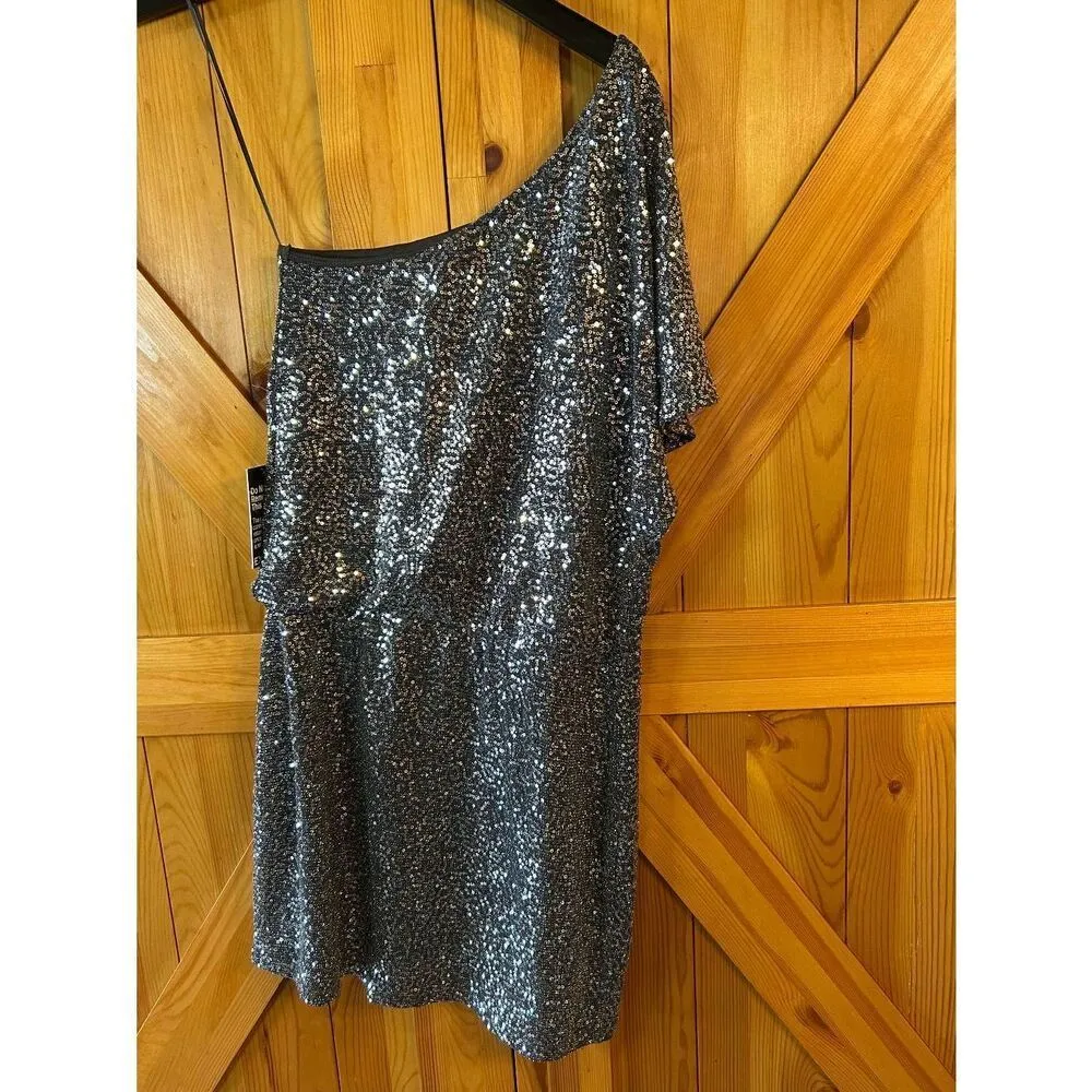 Express Womens Lined One Shoulder Sequined Silver Dress Size Medium NWT (5066) - Image 5