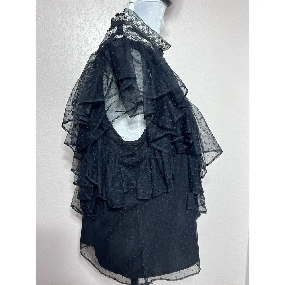 Stellah Whimsy Goth Mesh Black Celestial Boho Top Size M Embroidery Party Size M - Image 5