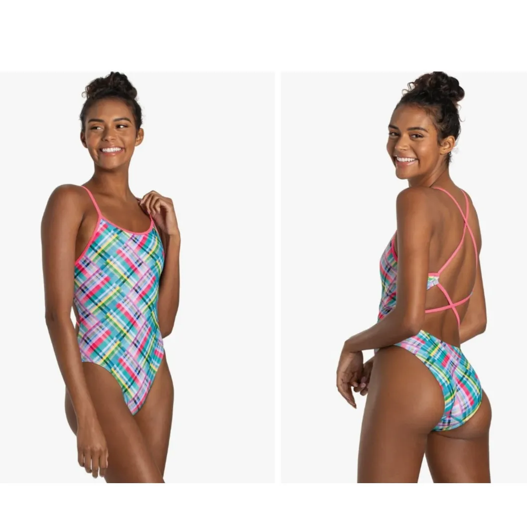 NWT Sporti x Alex Walsh Madras Mania Double Cross One Piece Swimsuit Size 36 Pink Size M - Image 2