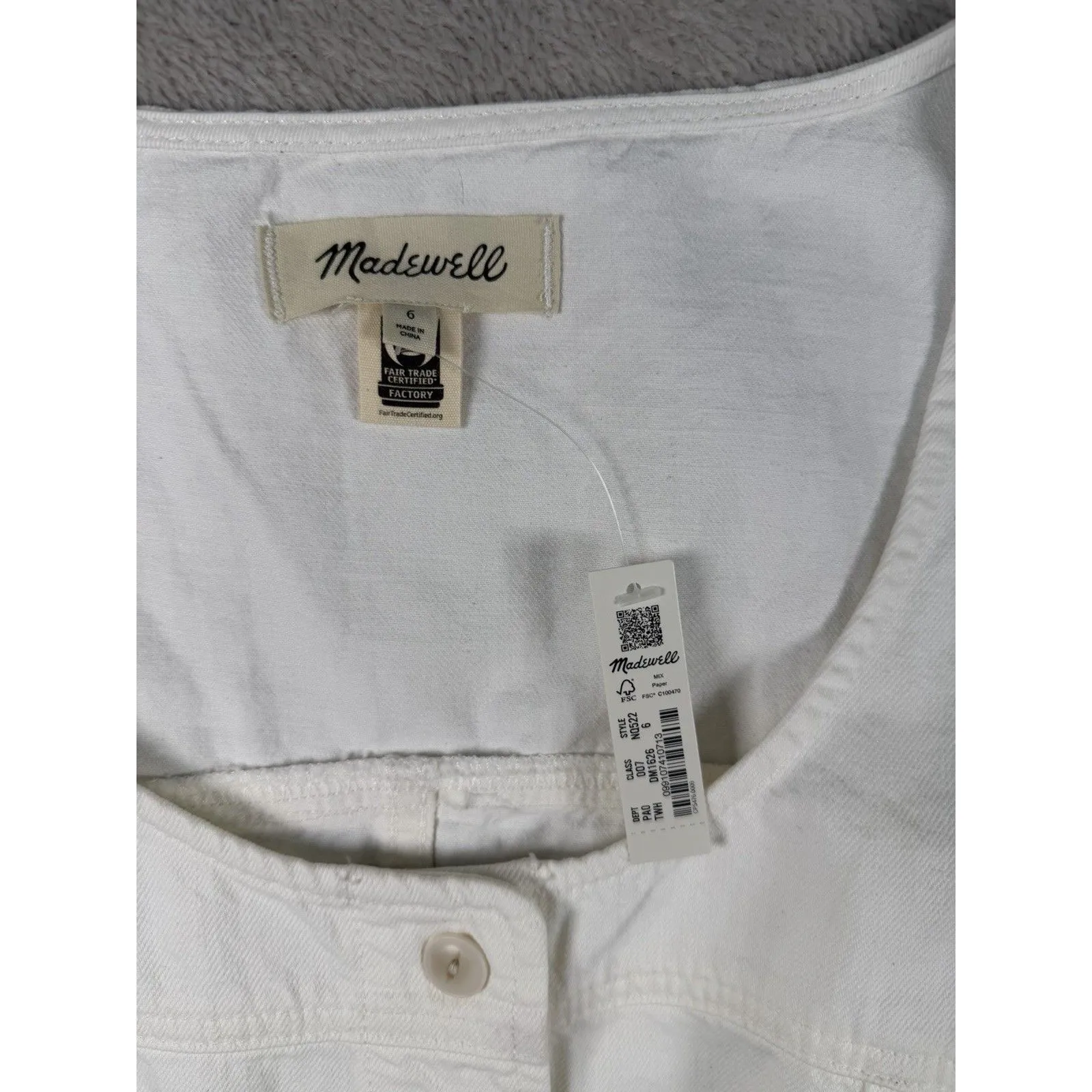 Madewell Denim Button-Front Sleeveless Top in Tile White Sz 6 NWT Festival Party - Image 4