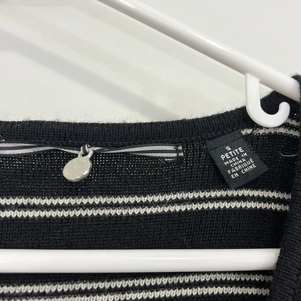 Anthropologie Knitted & Knotted Small Petite Black Stripe Long Sleeve Knit Dress - Image 3