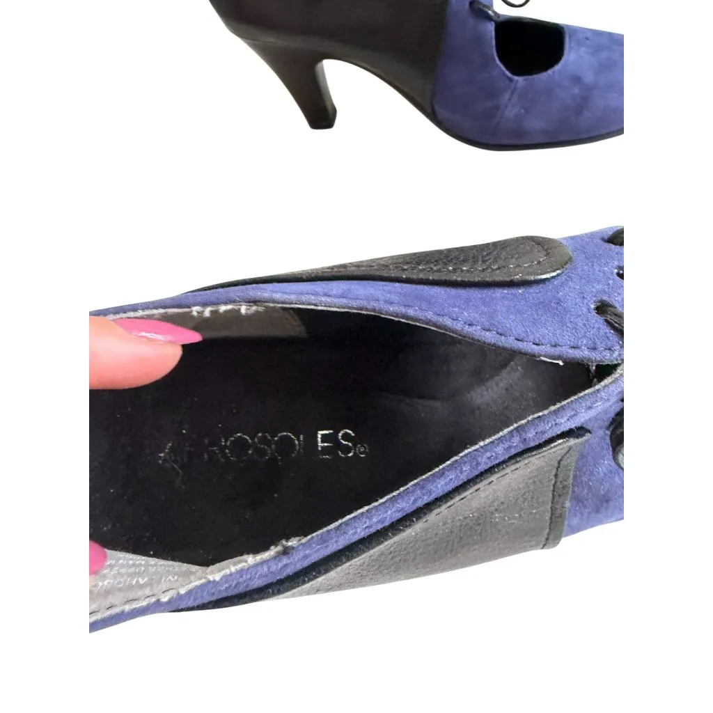 AEROSOLES Blue Black Suede Leather Oxford Lace Up Heels Size 9.5 - Image 6