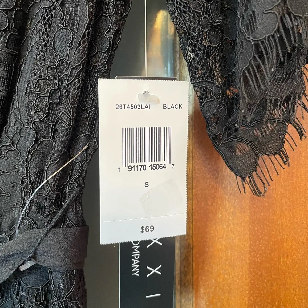 Trixxi Black Lace Scallopped Edge Sheer Jumpsuit NWT Built-in shorts - Image 2