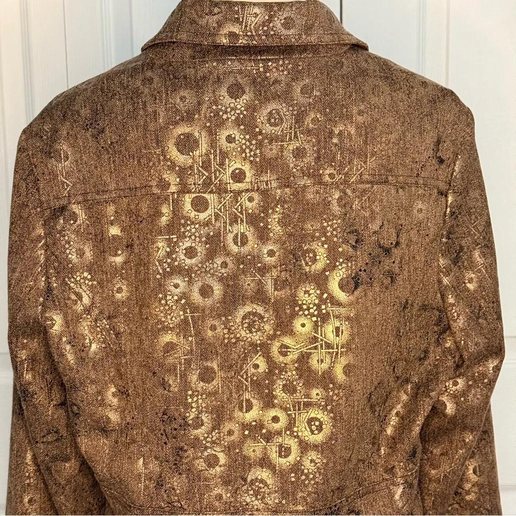 Coldwater Creek Metallic Gold & Bronze Abstract Print Jacket Blazer Size 14 - Image 6