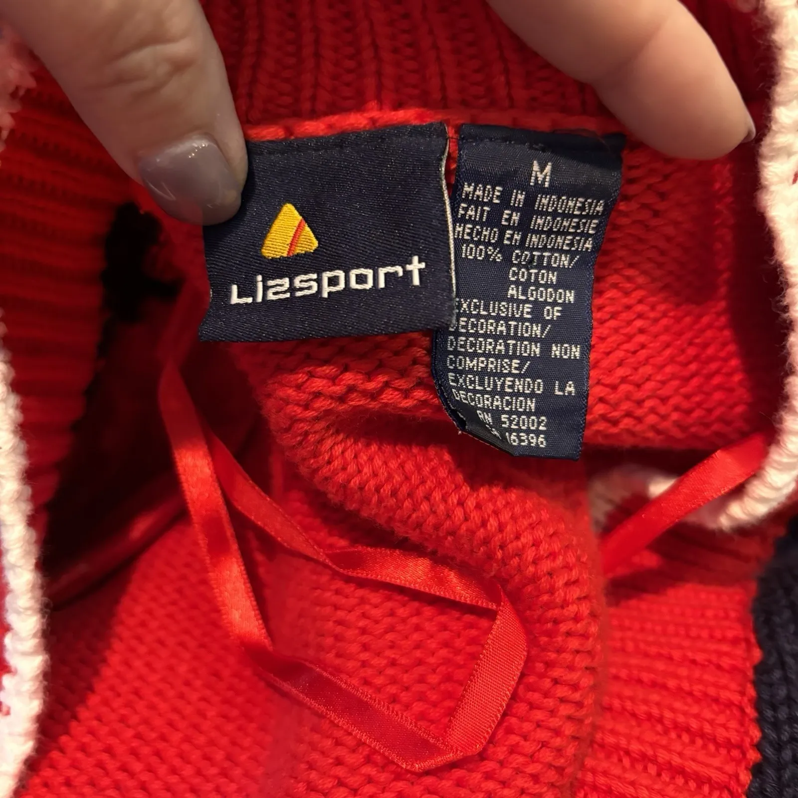 Vintage 90s Lizsport Varsity Cardigan Sweater LC Red Navy Striped NWT Medium - Image 8