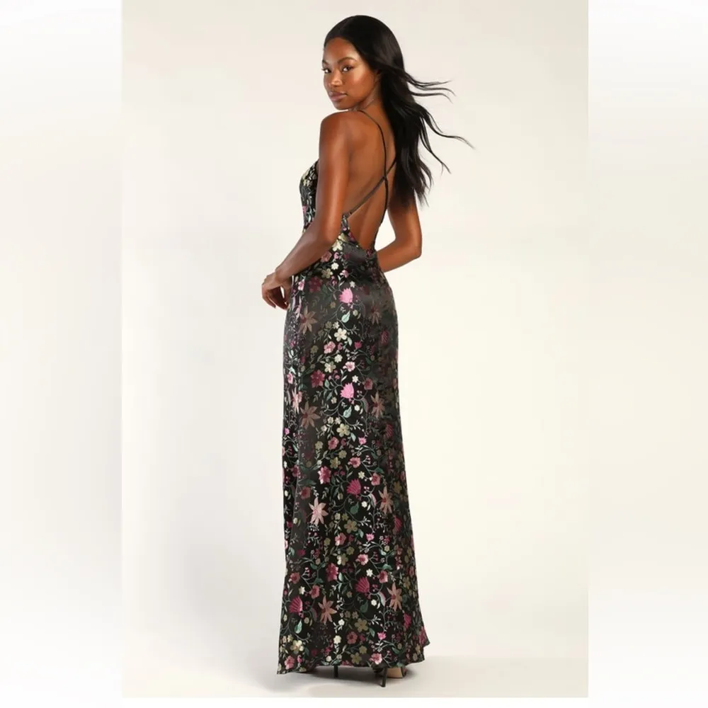 Divine Decadence Black Floral Brocade Sleeveless Maxi Dress - Image 4