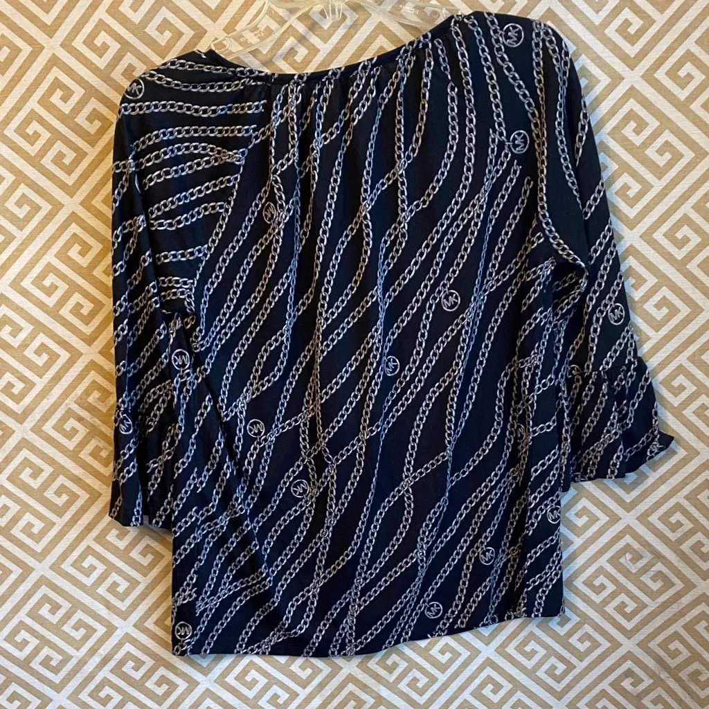 Michael Kors Navy Chain Pattern Blouse - Image 5