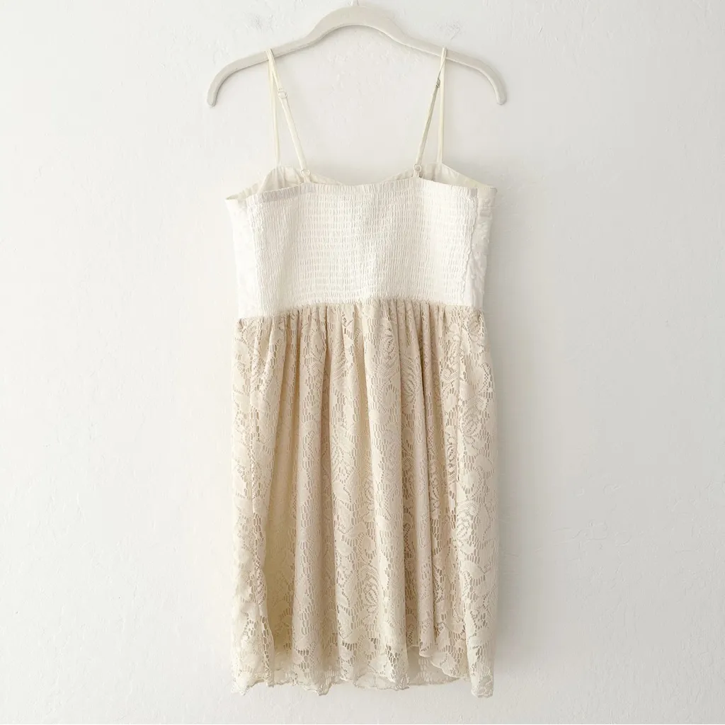 American Eagle Outfitters Cream Lace Bustier Boho Smocked Swiss Dot Dress | M - Image 7