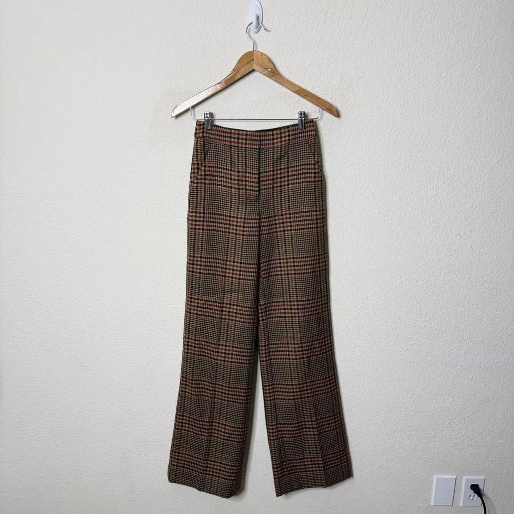 Veronica Beard Tonelli Plaid Pant Camel Black Brown Tan Womens Size 0 - Image 4