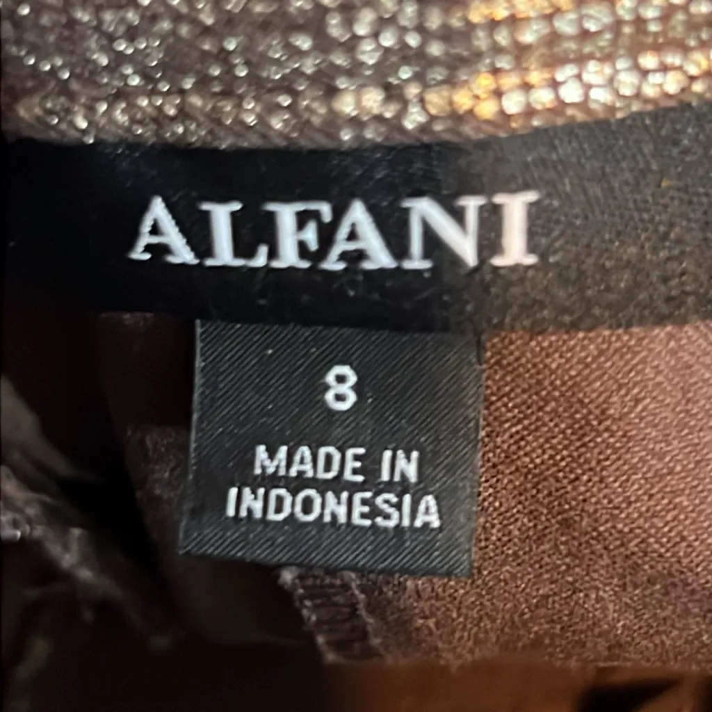 Alfani Size 8 Gold Metallic Snake Animal Print Straight Leg Pants Faux Pockets - Image 7