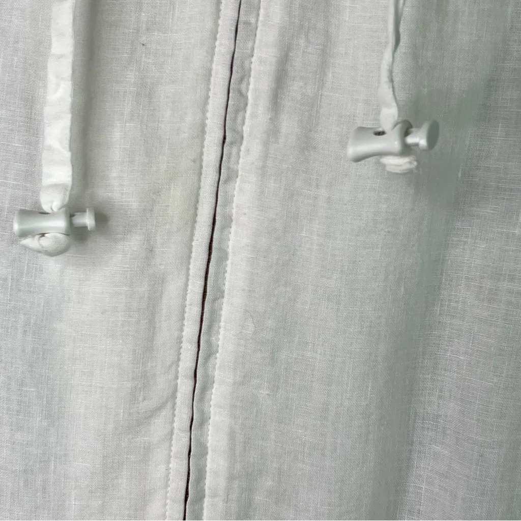 Eileen Fisher XL 100% Irish Linen White Jacket Hooded Zip Front Drawstring Waist - Image 8