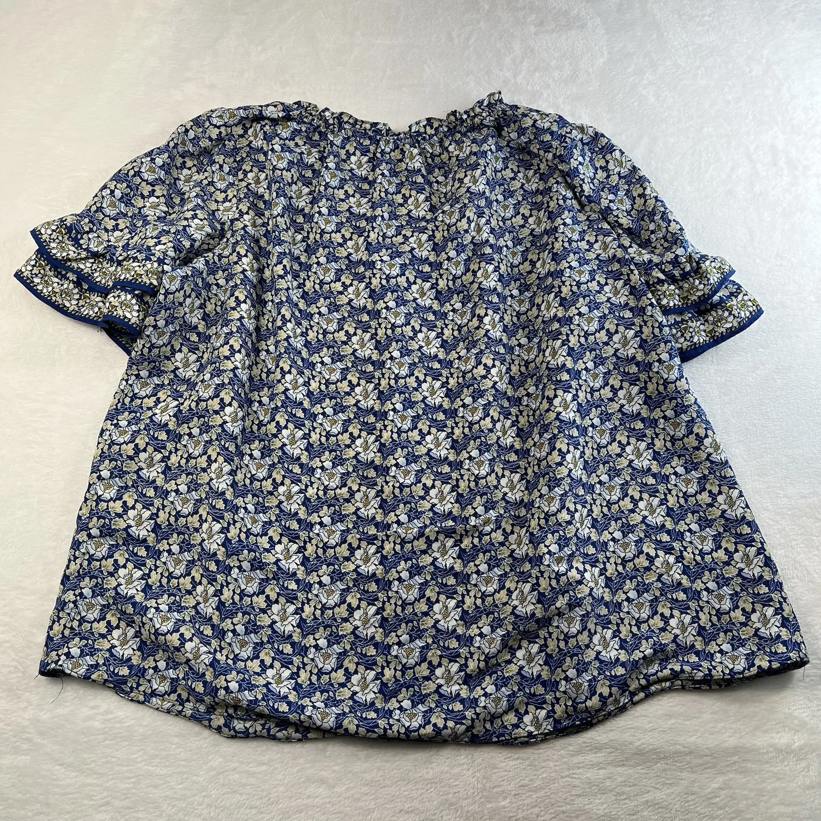 Max Studio Plus 2X Top Elbow Sleeve Ruffle Blouse Blue Floral Peasant Women's - Image 12